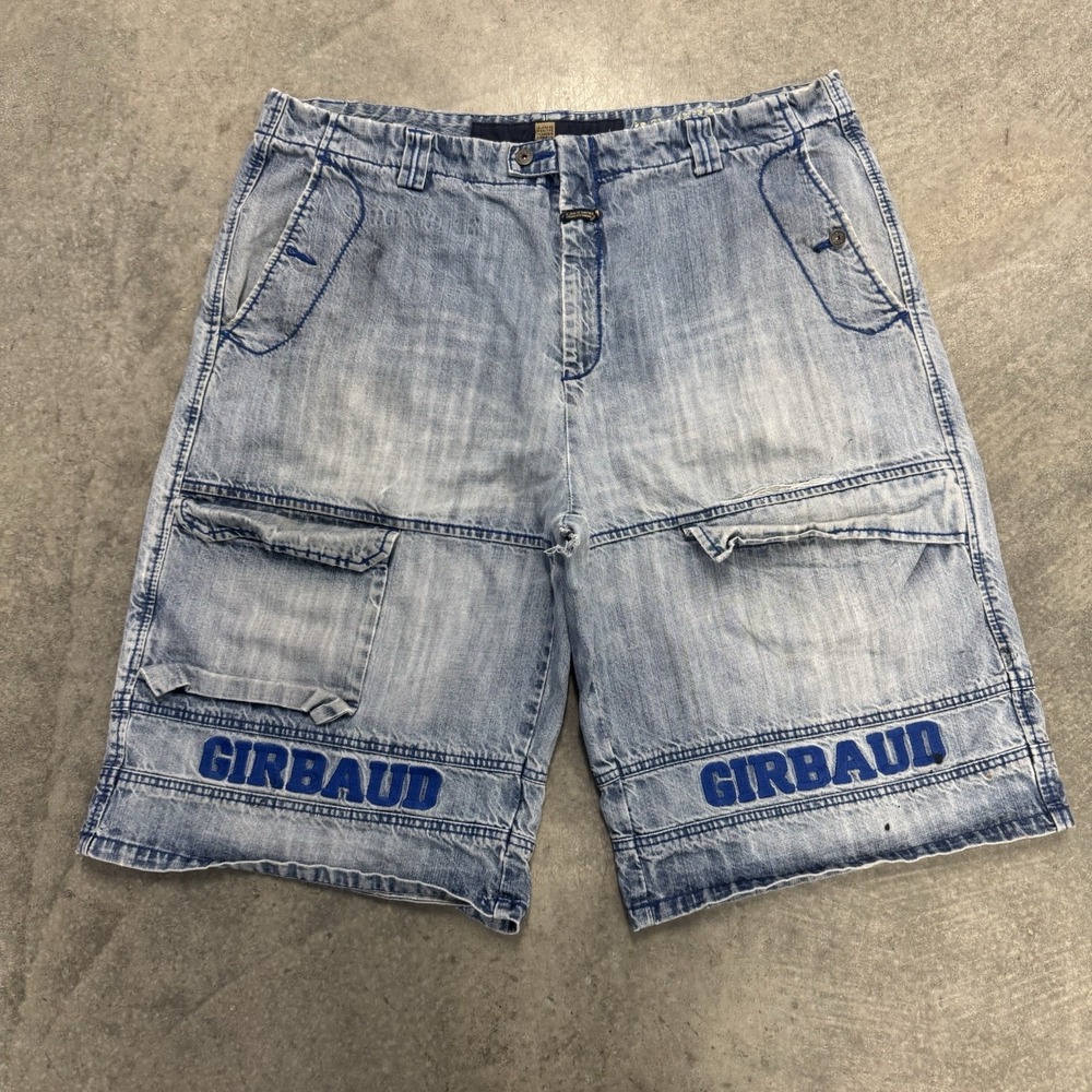 Vintage Girbaud Baggy Jorts Mud Wash Denim Cargo Shorts Streetwear Y2K 40 Flaws